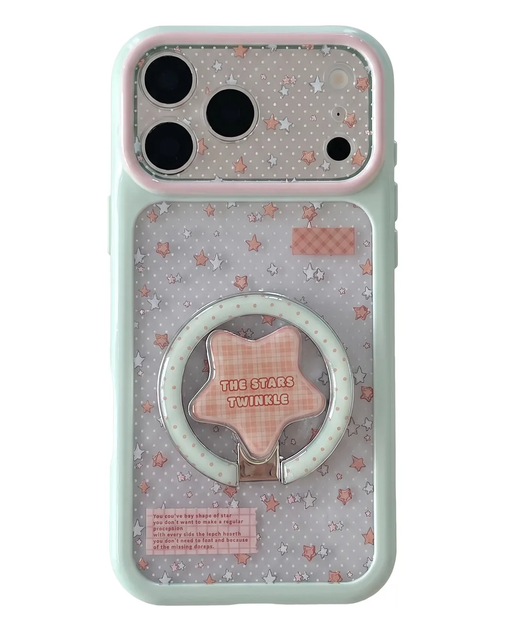 Pastel Star Clear Phone Case with Ring Stand and Beaded Strap for iPhone 17 16 15 Pro Max — MagSafe