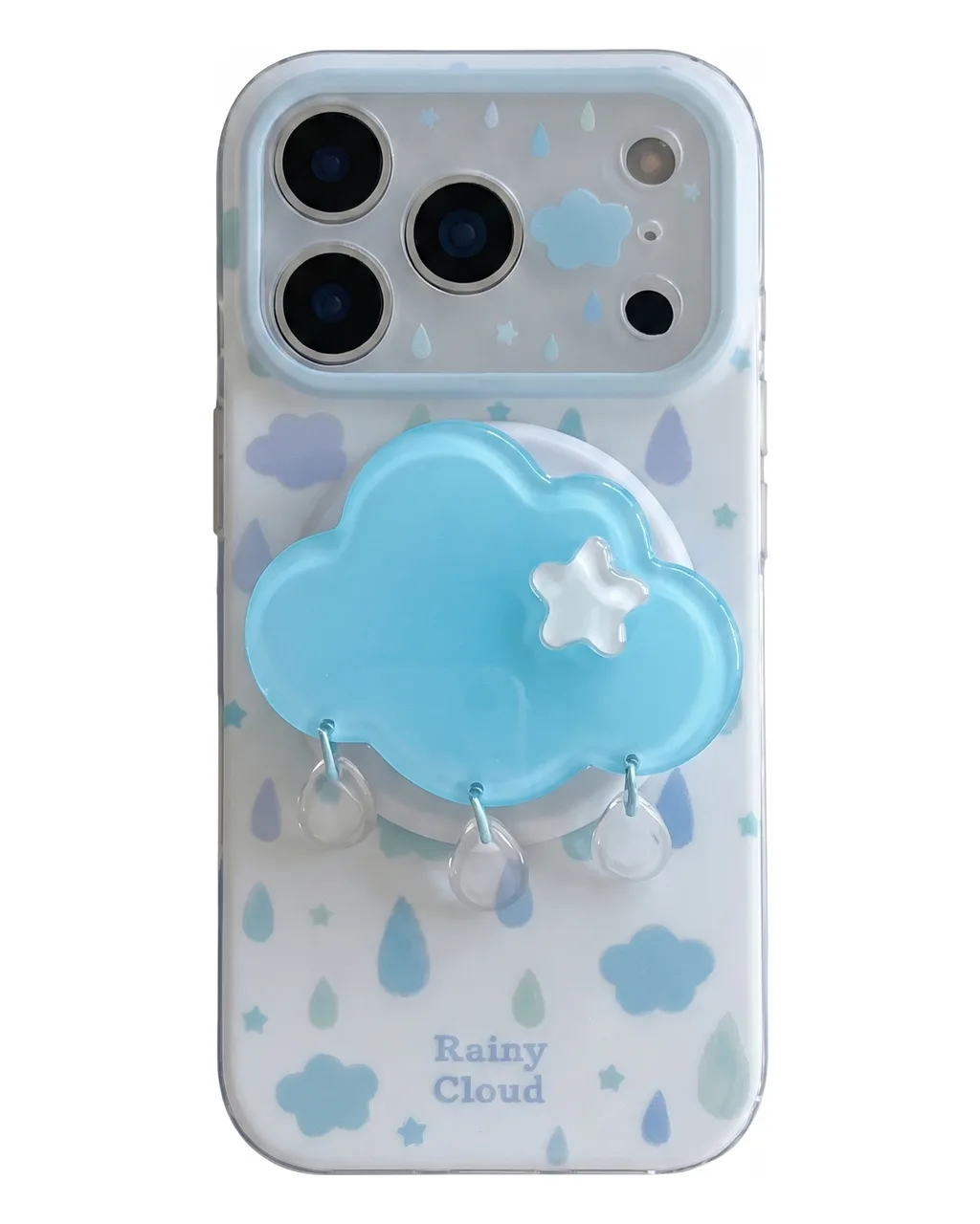 Rainy Cloud Cute Clear Phone Case with 3D Cloud Grip and Beaded Strap for iPhone 17 16 15 Pro Max