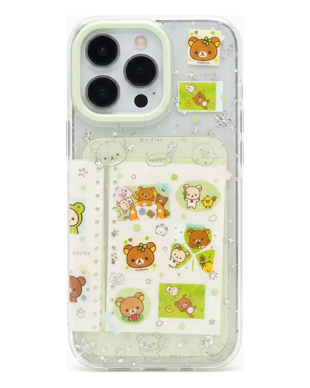 Rilakkuma Clear Phone Case with Card Slot & Beaded Strap for iPhone 17 16 15 14 13 Pro Max