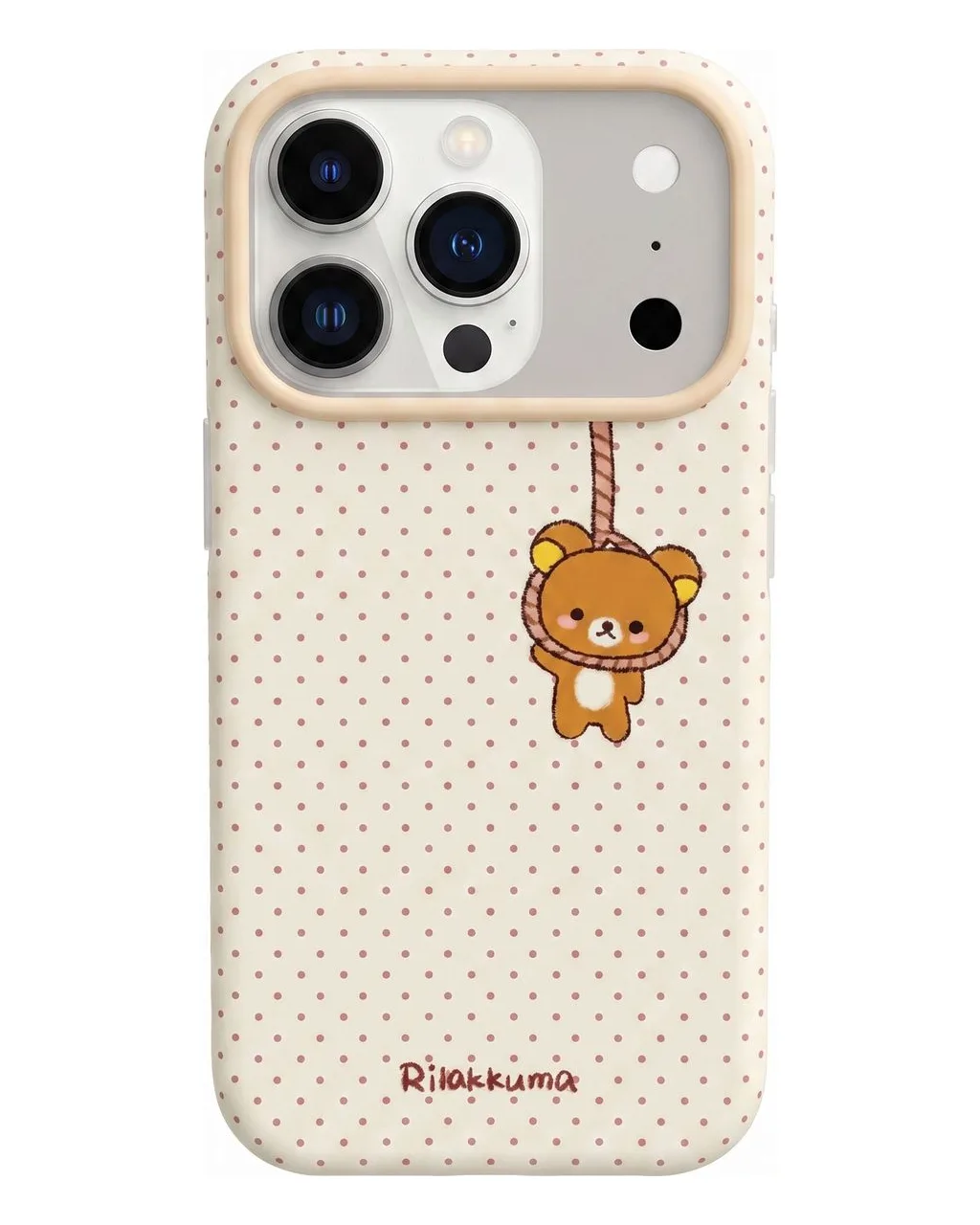 Rilakkuma Polka Dot Phone Case with Beaded Strap for iPhone 17 16 15 14 13 Pro Max