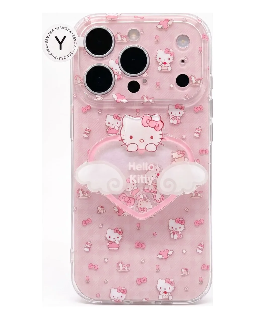 Sanrio Hello Kitty Pink Bow Clear Phone Case with Wings for iPhone 17 16 15 14 13 Pro Max