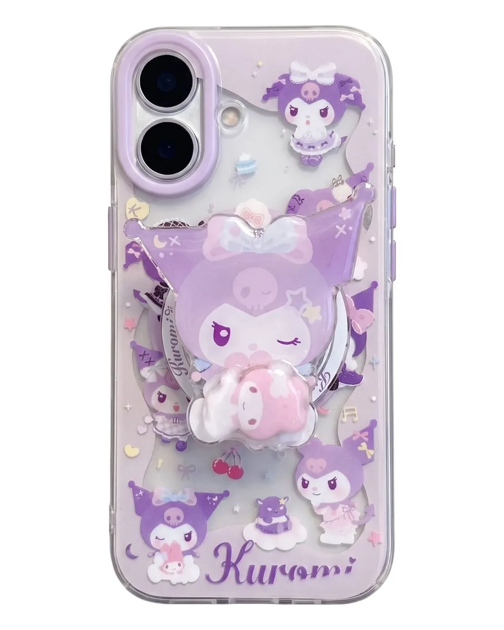 Sanrio Kuromi Purple Glitter Charm iPhone 17 16 15 14 13 Pro Max Clear Case — MagSafe