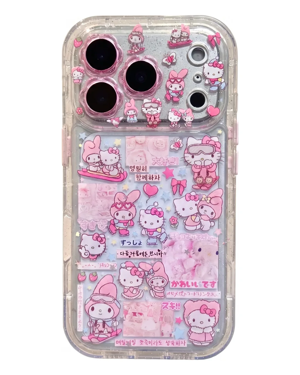Sanrio Pink Character iPhone 17 16 15 14 13 Pro Max Glitter Clear Phone Case