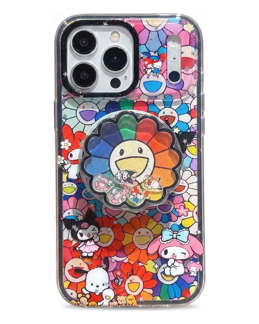 Sanrio Rainbow Flower iPhone 17 16 15 14 13 Pro Max Clear Phone Case with Charm — MagSafe