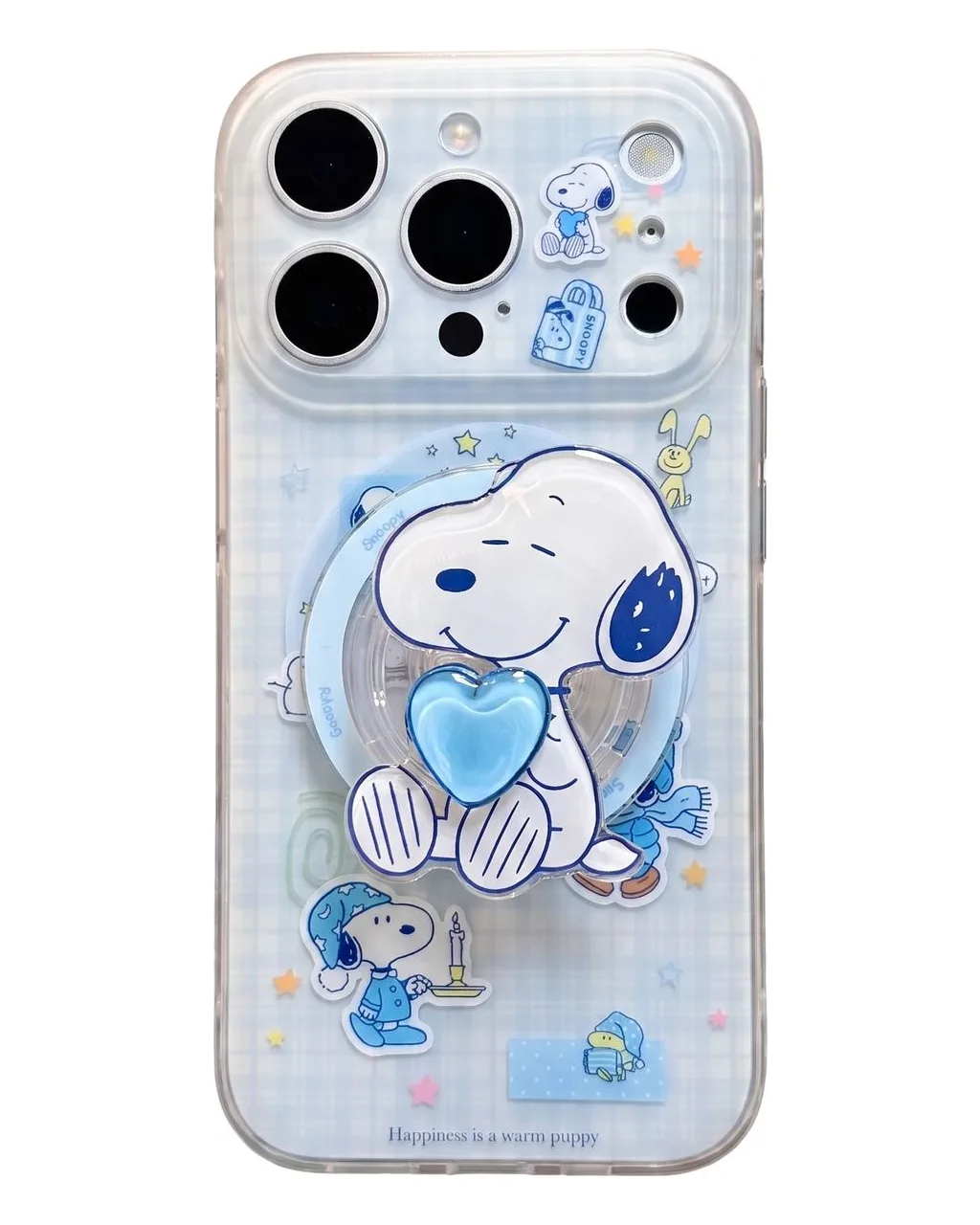 Snoopy Blue Heart Clear Phone Case for iPhone 17 16 15 14 13 Pro Max — MagSafe