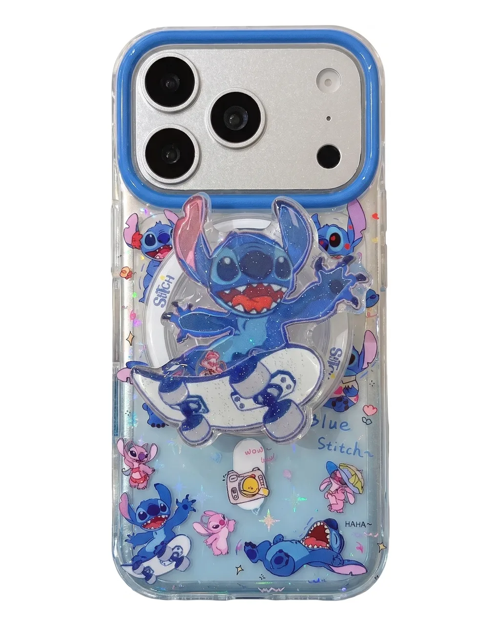 Stitch Skateboard PopSocket Phone Case with Beaded Strap for iPhone 17 16 15 14 13 Pro Max — MagSafe