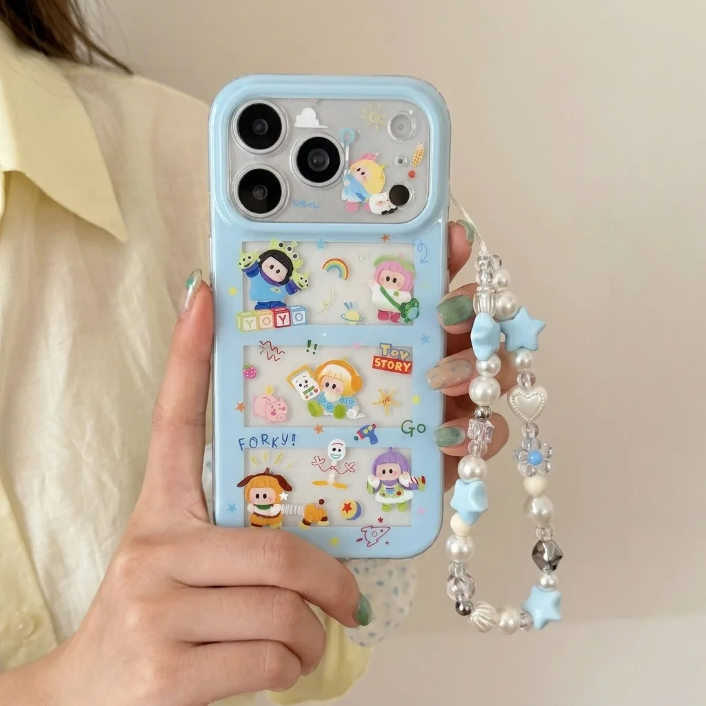 Toy Story Kawaii Phone Case with Beaded Strap for iPhone 17 16 15 14 13 Pro Max