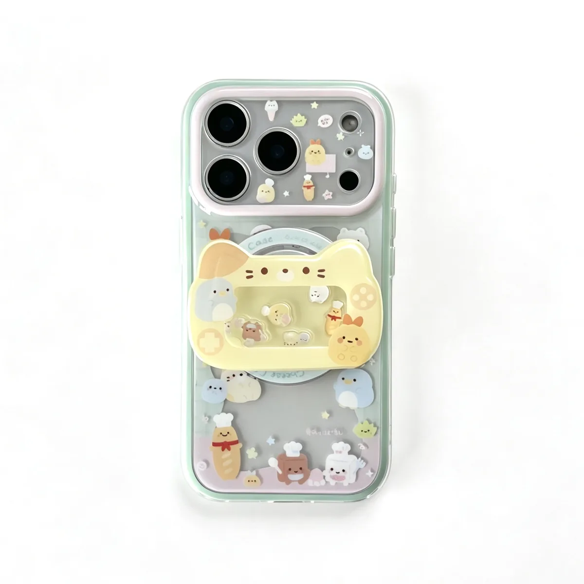 Sumikko Gurashi Mint Green Clear with 3D Cat Charm Phone Case for iPhone 17 16 15 Pro Max — MagSafe
