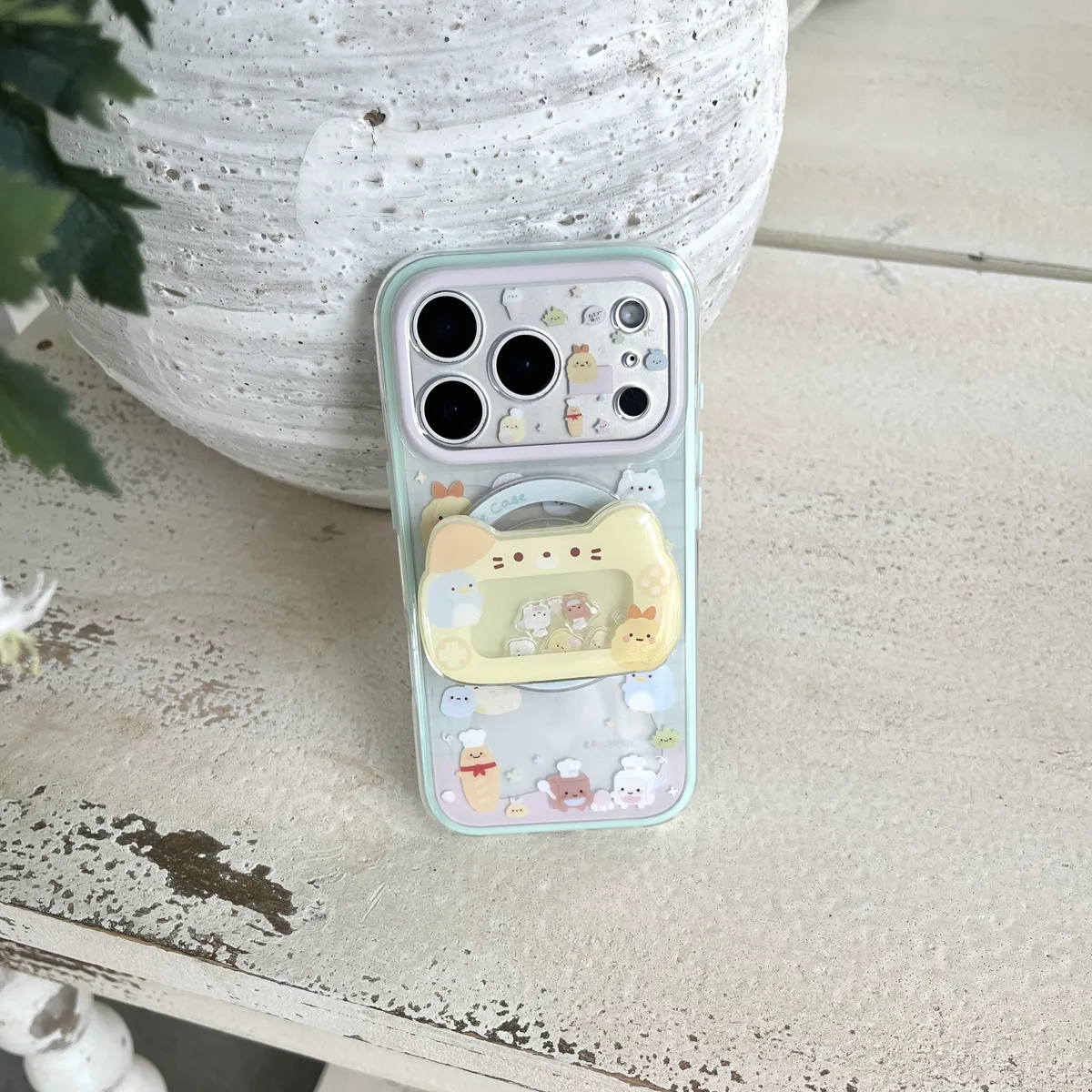 Sumikko Gurashi Mint Green Clear with 3D Cat Charm Phone Case for iPhone 17 16 15 Pro Max — MagSafe