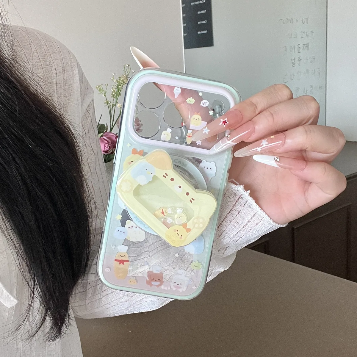 Sumikko Gurashi Mint Green Clear with 3D Cat Charm Phone Case for iPhone 17 16 15 Pro Max — MagSafe