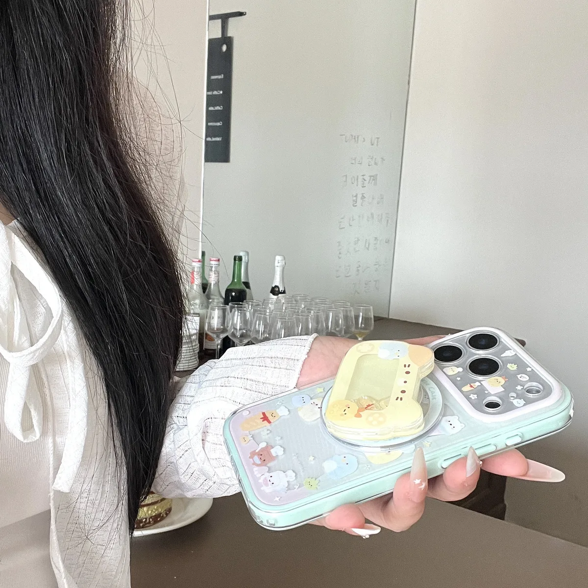Sumikko Gurashi Mint Green Clear with 3D Cat Charm Phone Case for iPhone 17 16 15 Pro Max — MagSafe