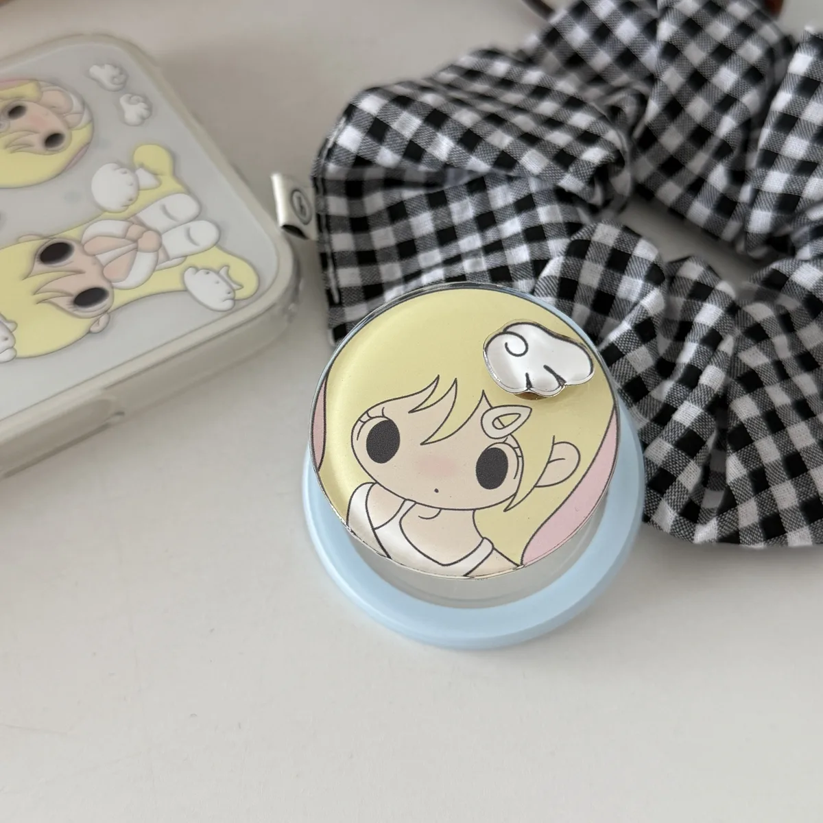 Cute blonde anime girl clear phone case with magnetic ring stand and charm strap for iPhone 17 16 15 Pro Max — MagSafe