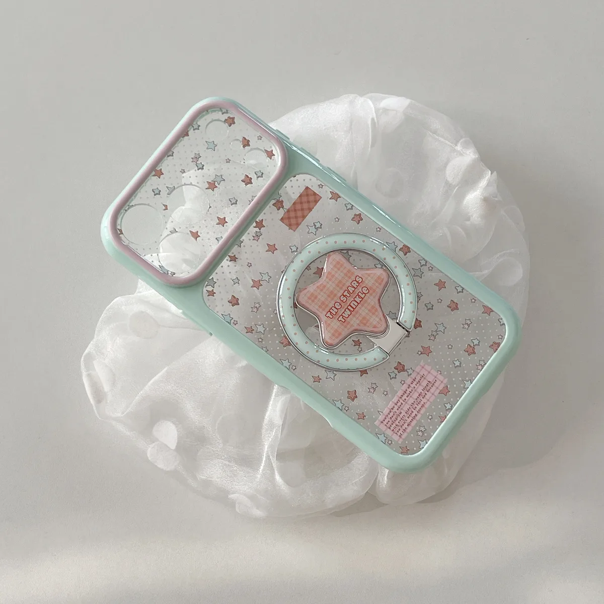 Pastel Star Clear Phone Case with Ring Stand and Beaded Strap for iPhone 17 16 15 Pro Max — MagSafe