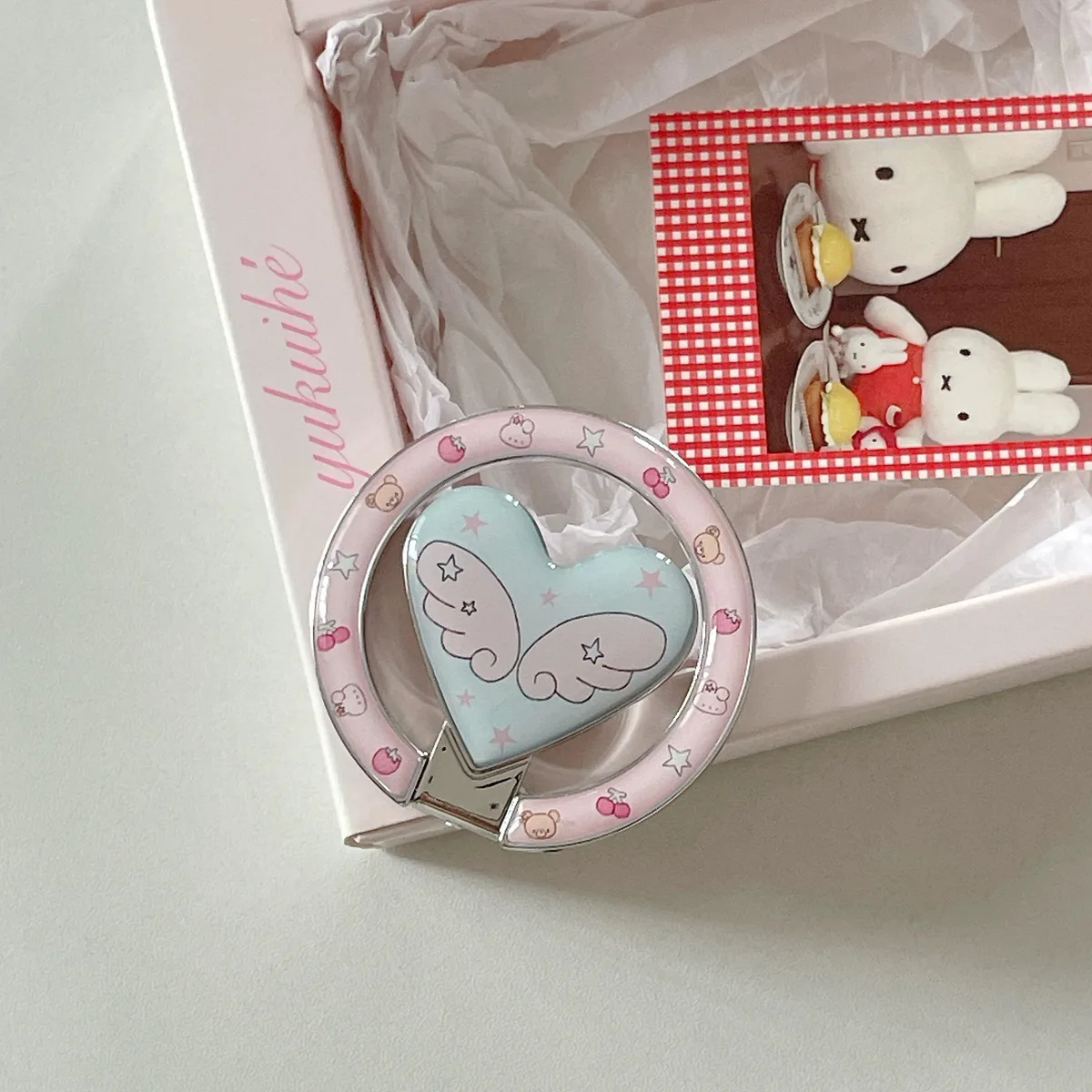 Pastel Kawaii Heart Wing Phone Case with Matching Ring Grip and Strap for iPhone 17 16 15 Pro Max