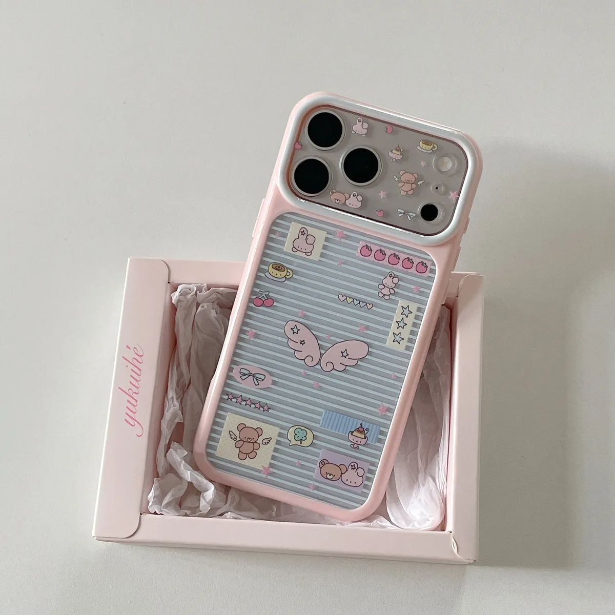 Pastel Kawaii Heart Wing Phone Case with Matching Ring Grip and Strap for iPhone 17 16 15 Pro Max
