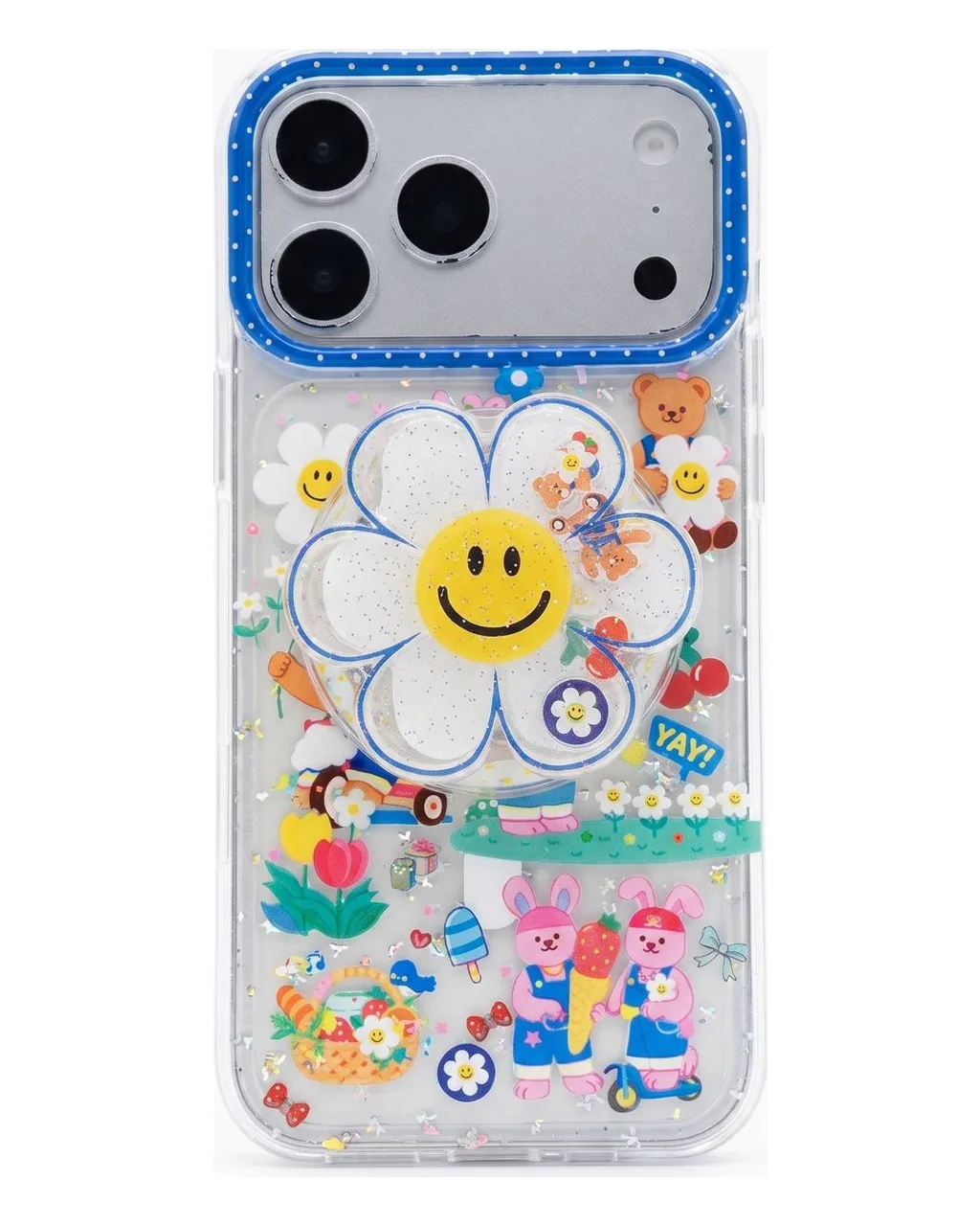 Y2K Kawaii Clear Daisy Grip Phone Case for iPhone 17 16 15 14 13 Pro Max